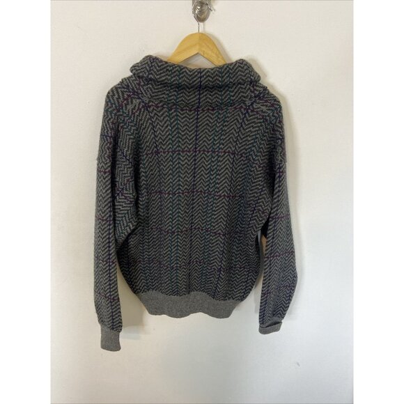 Vintage Eddie Bauer Men XL Wool 90s Chevron Knit Sweater Shawl - Picture 2 of 7